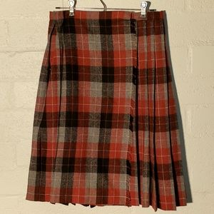 Vintage 1970s pleated plaid wool wrap skirt 10